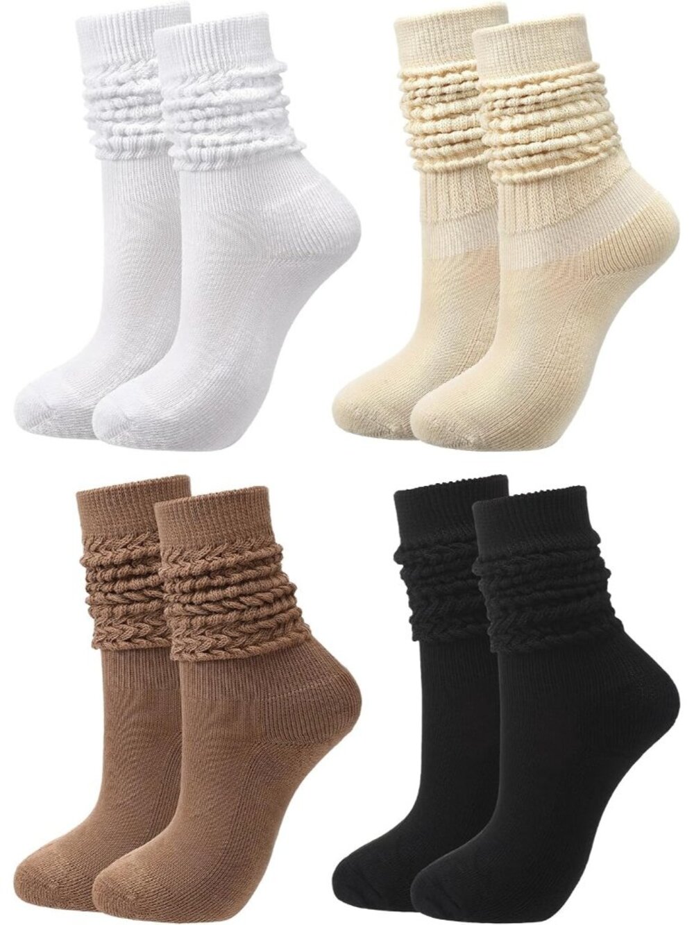 🧦Women's Warm Colour 4 Pairs Neon Slouch Socks Scrunch Socks Athletic Slouchy